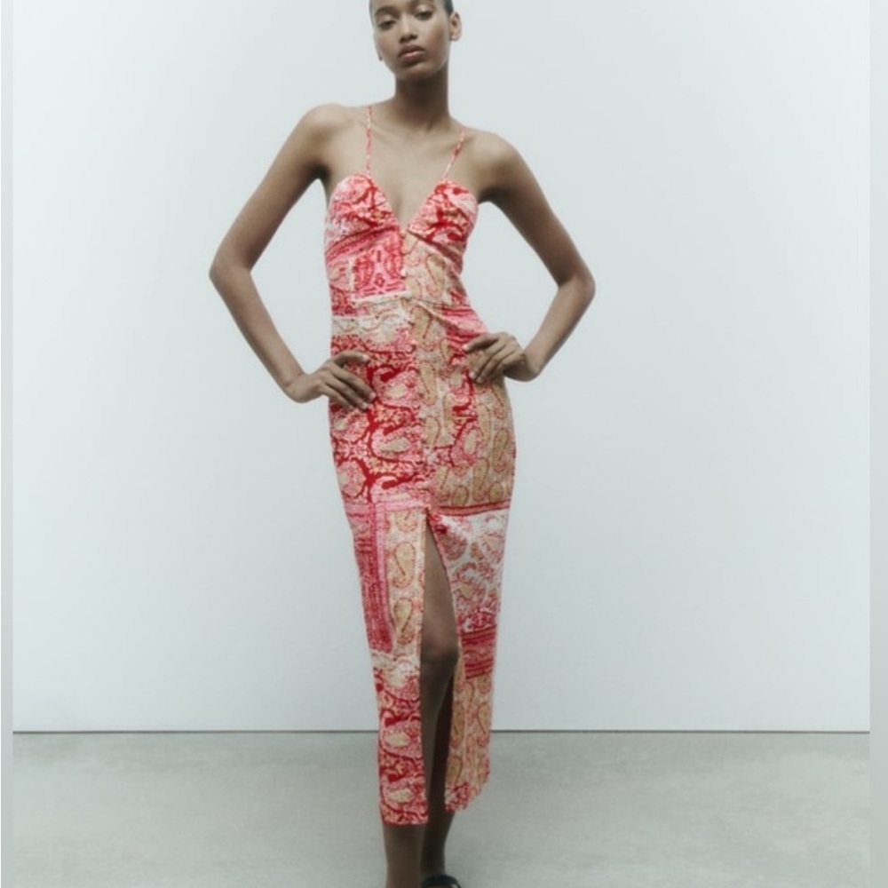 Zara Patchwork print dress red Small